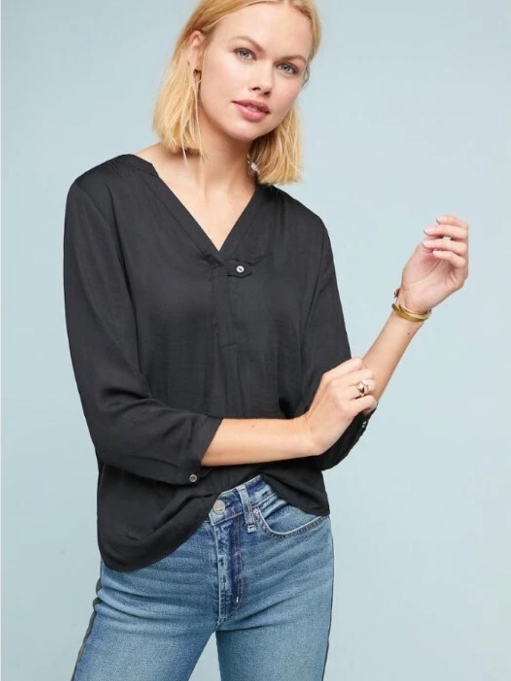Anthroplogie Dolan Black vasseur V-Neck 3/4 Women's Top.